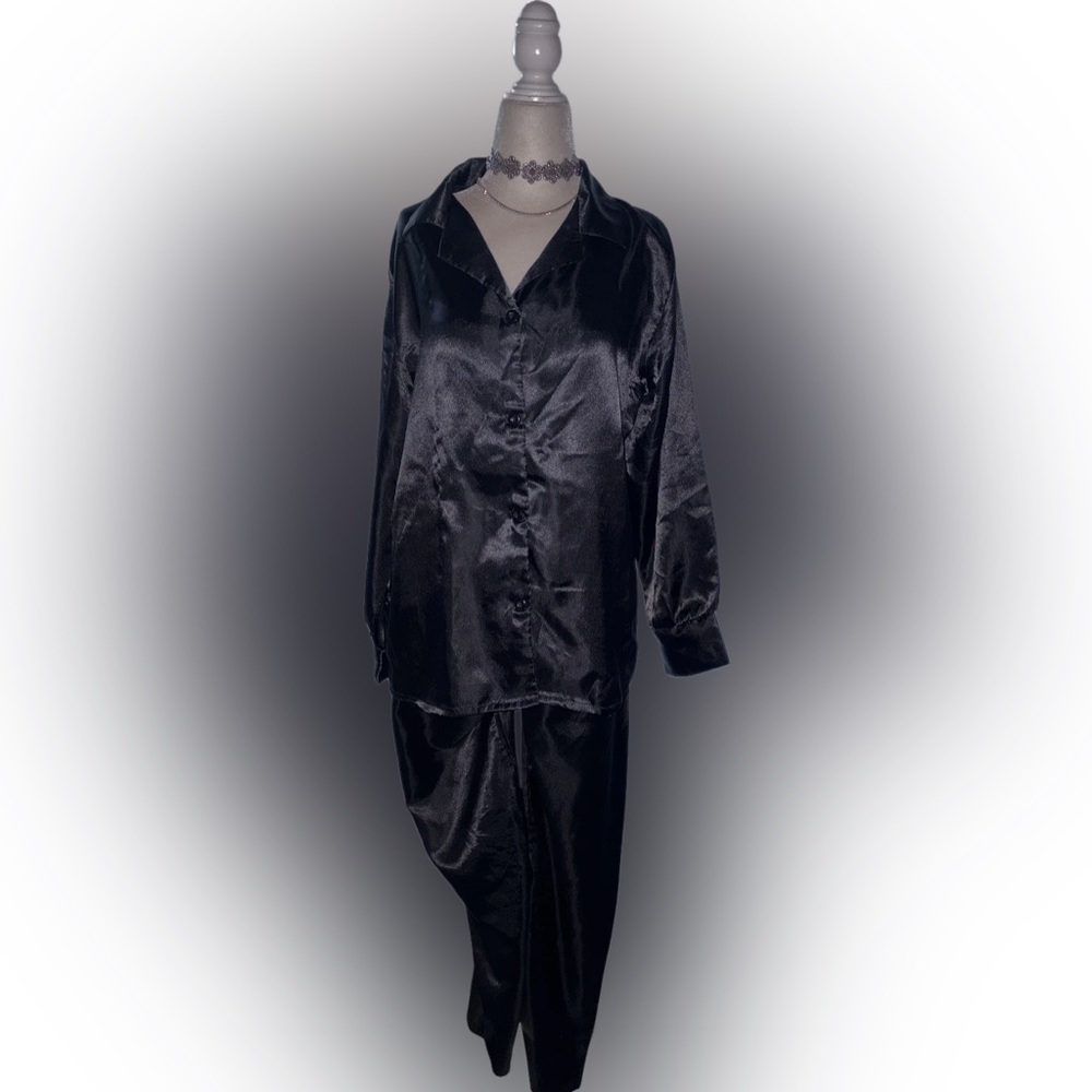 Black Satin Pajama Set